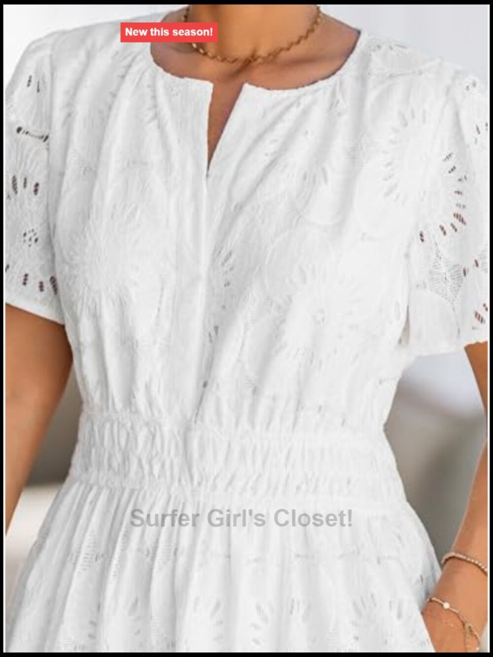 Flowy Eyelet Lace Maxi Dress Women Boho Casual Short Sleeve - Picture 7 of 7